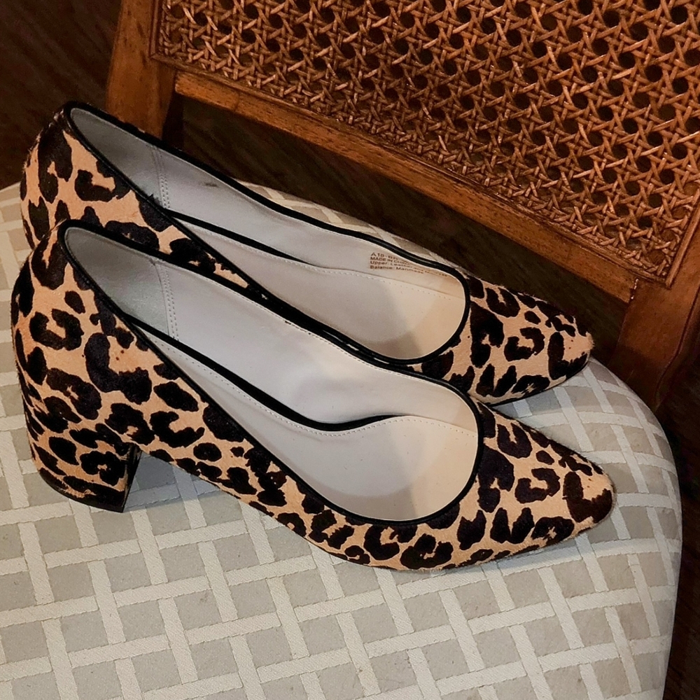 Cole Haan Justine Ocelot Haircalf Block Heel Shoes 9B